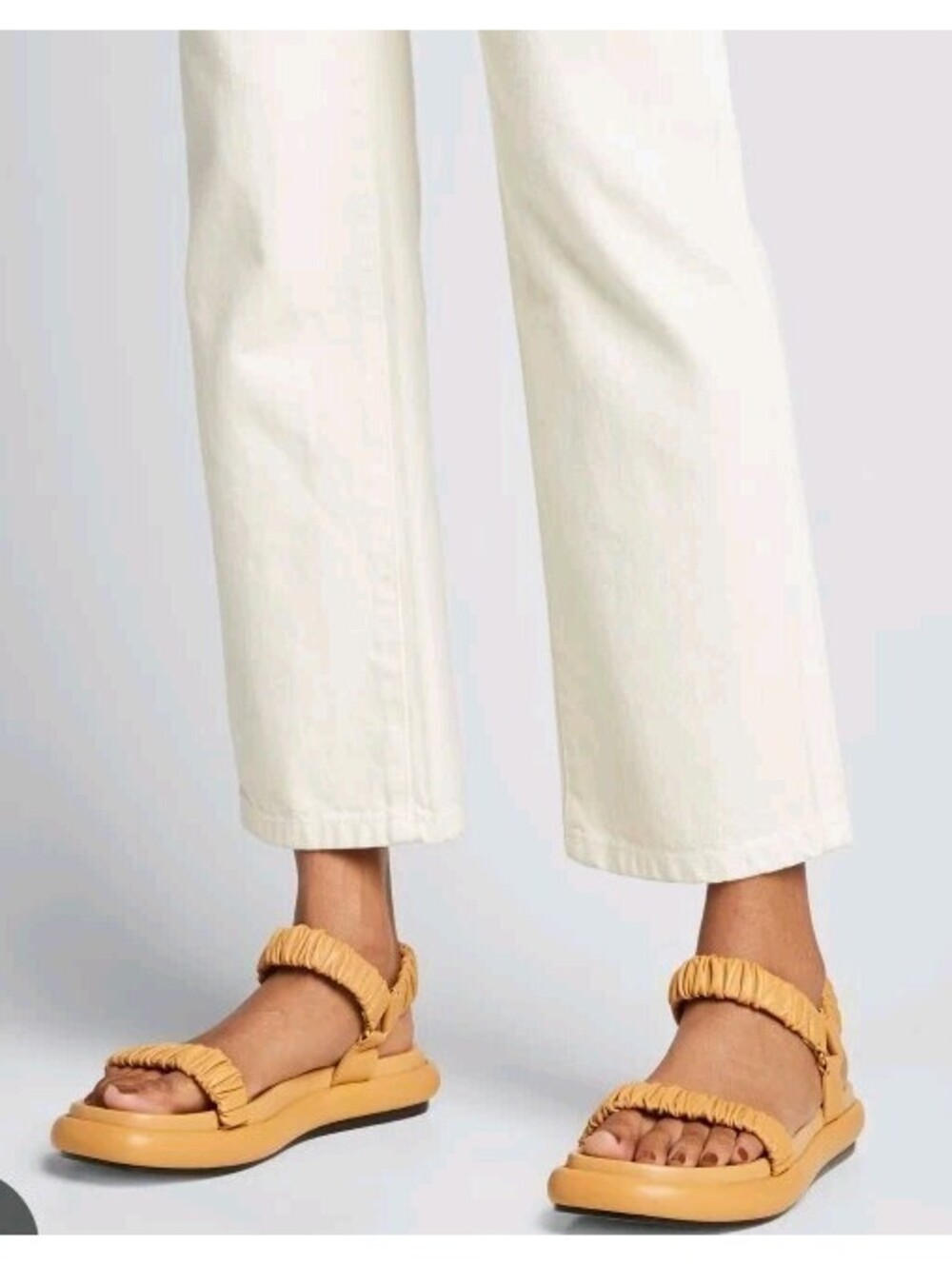Khaite Puglia Ruched Tan Leather Flat Luxury Sporty Sandal IT 40.5/US 10.5 NEW